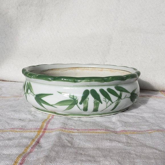 (💖 free add on!) Japanese Ikebana Vase Ceramic Green and White Bamboo Pattern - Picture 4 of 5